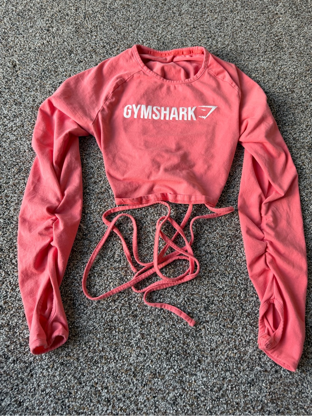 Gymshark Coral Pink Wrap Tie Long Sleeve Crop Top Thumbholes Estimated Medium